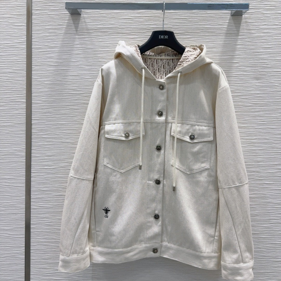 CD 2025 Hoodie Jacket Light Beige Cotton