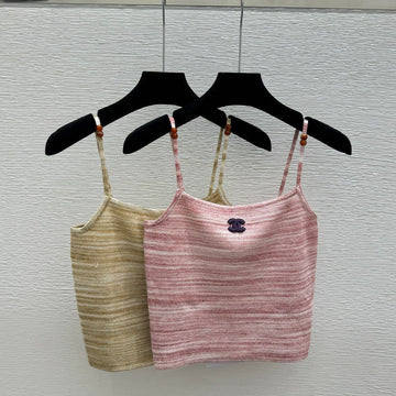 Chanel 2026 Strap Cami Tank Tops Pink Beige Wool Nylon