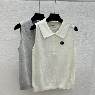 Chanel 2026 Collared Knitted Vest Tencel Wool 294904