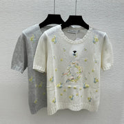Dior 2026 Floral Embroidered Knit Short-sleeved Top Wool 392593
