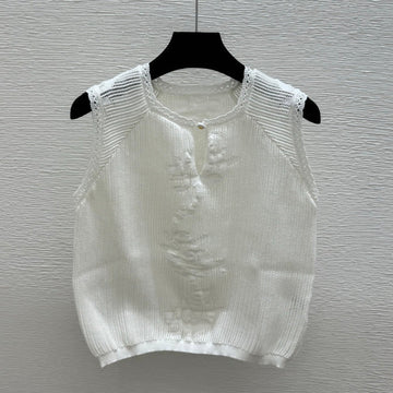 Chanel 2026 Round Neck Knitted Vest White Cotton 516805