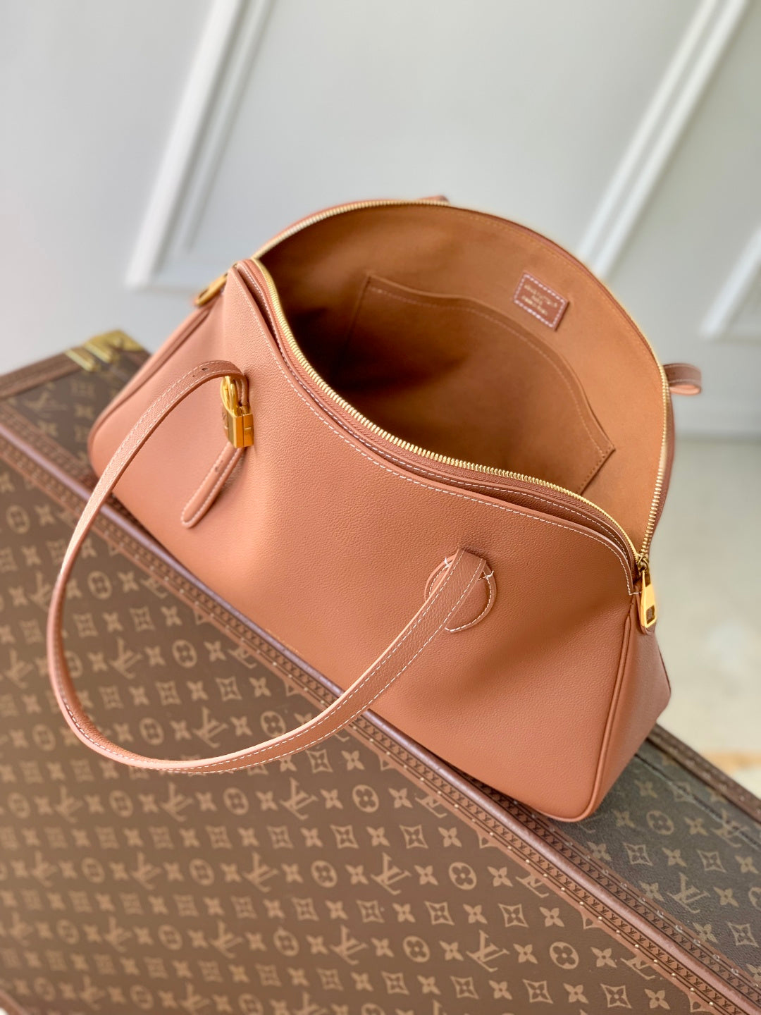 LV 2025 Low Key Duffle Tote Bag 43 Cognac Brown Calfskin 347097