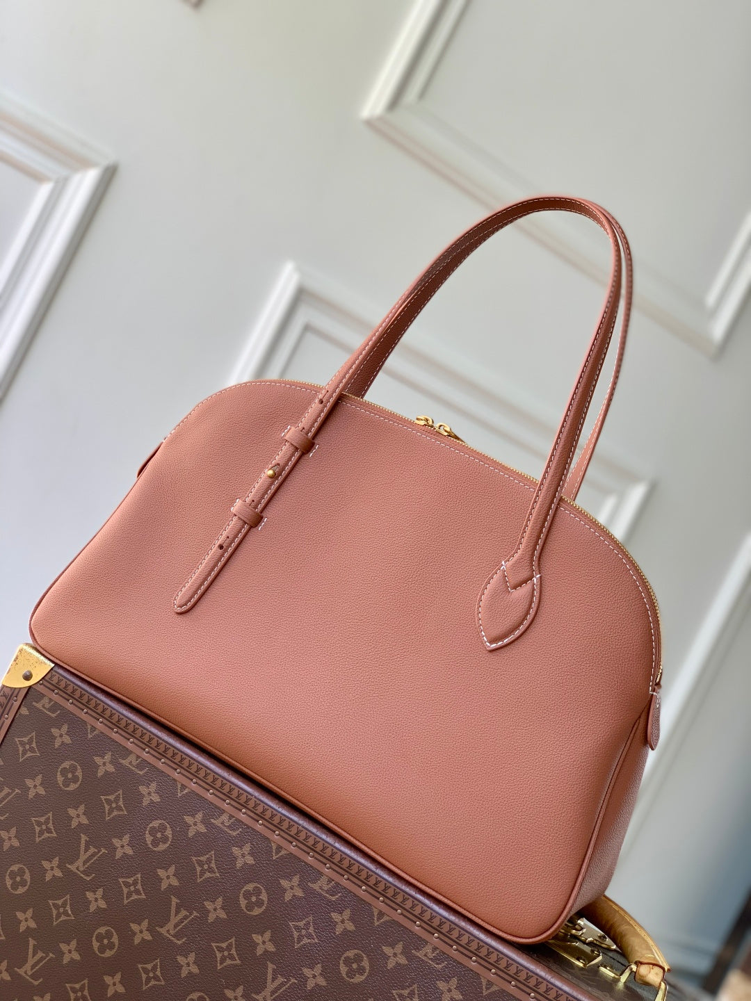 LV 2025 Low Key Duffle Tote Bag 43 Cognac Brown Calfskin 347097