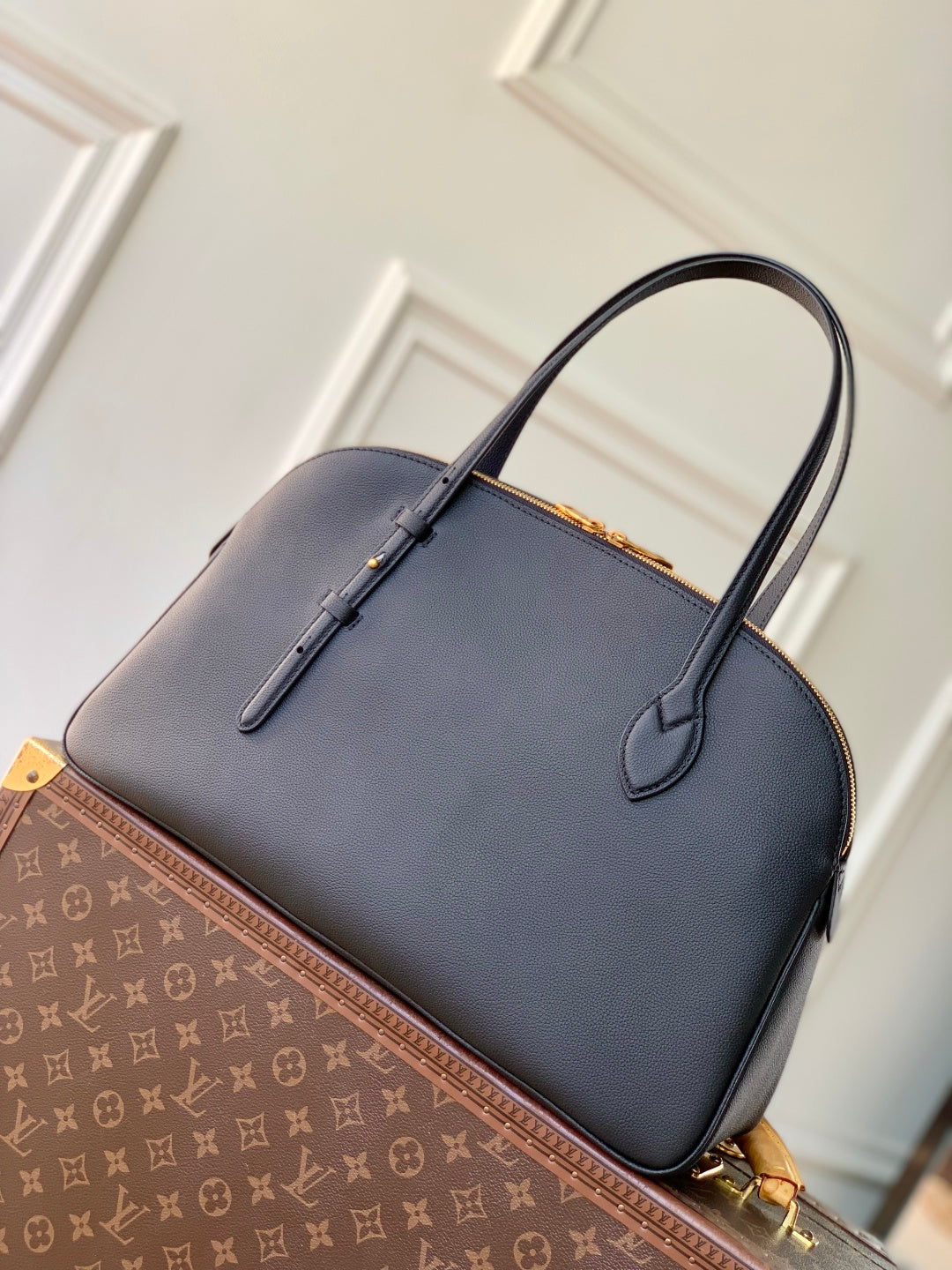 LV 2025 Low Key Duffle Tote Bag 43 Black Calfskin 347098