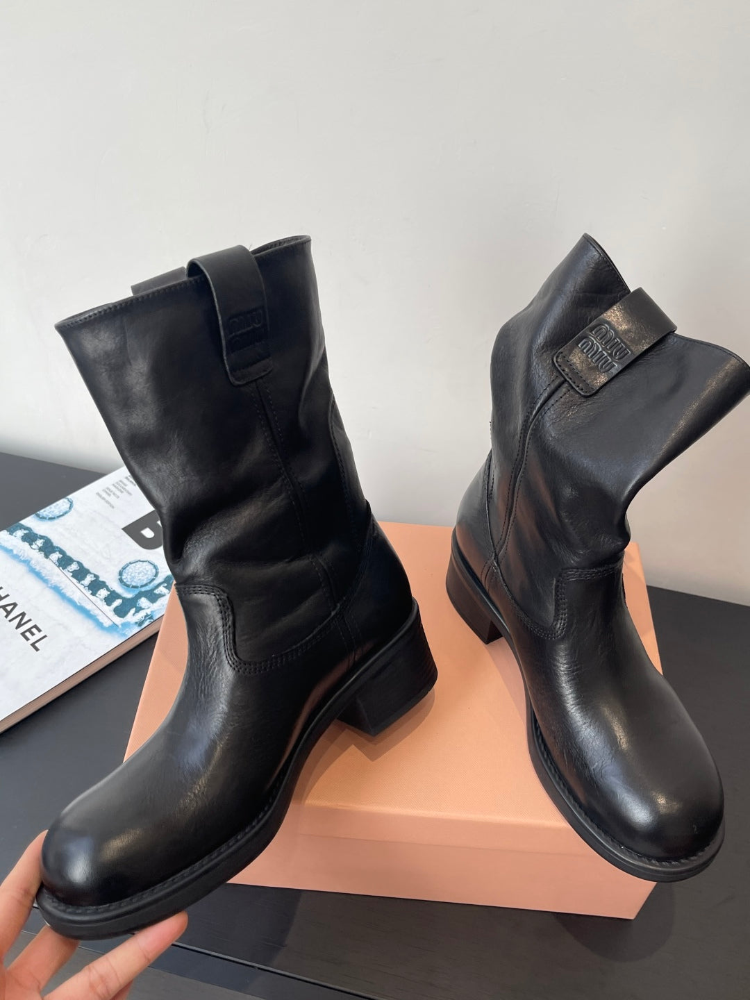 MiuMiu 26 heeled boots black cowhide 521957