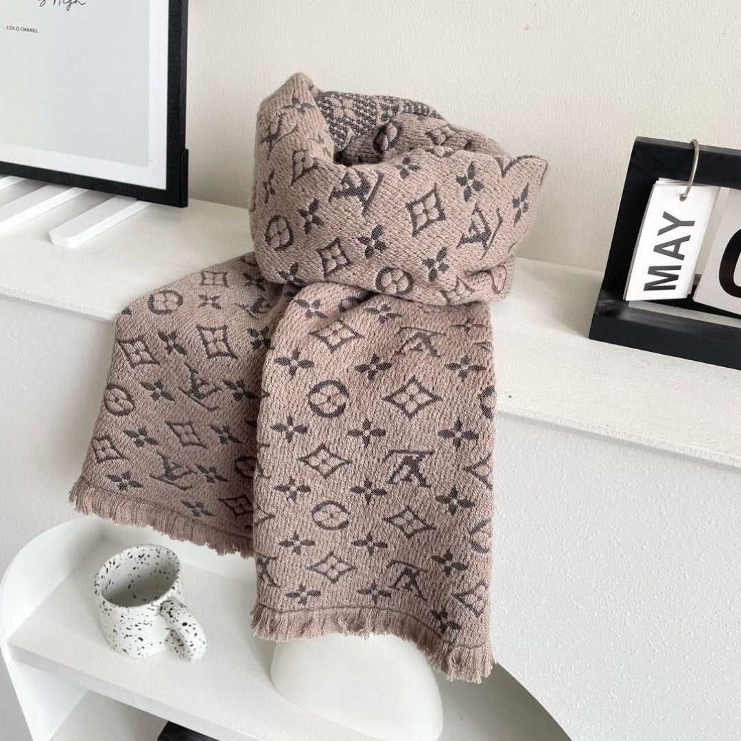 LV Men Scarf 180cm Light Brown Wool 967167