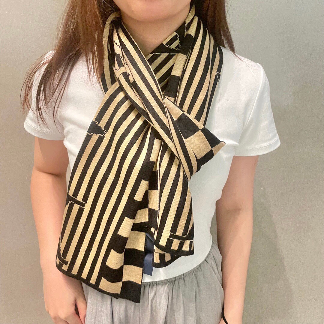LV Unisex Scarf Scarf 180cm Black Beige Cashmere 968478