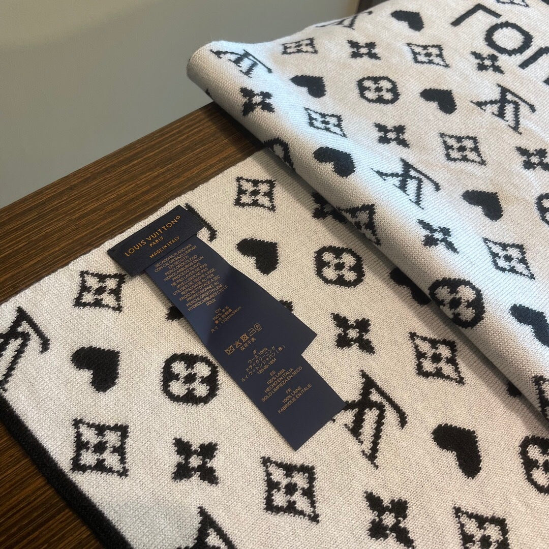 LV  Latest Style Scarf 180cm Black Knitted Cashmere 973139