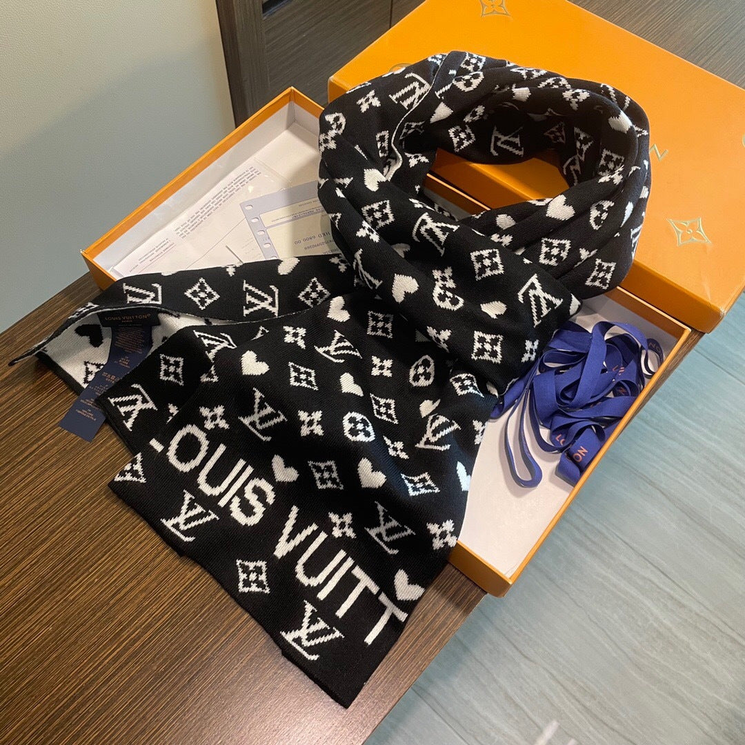 LV  Latest Style Scarf 180cm Black Knitted Cashmere 973139
