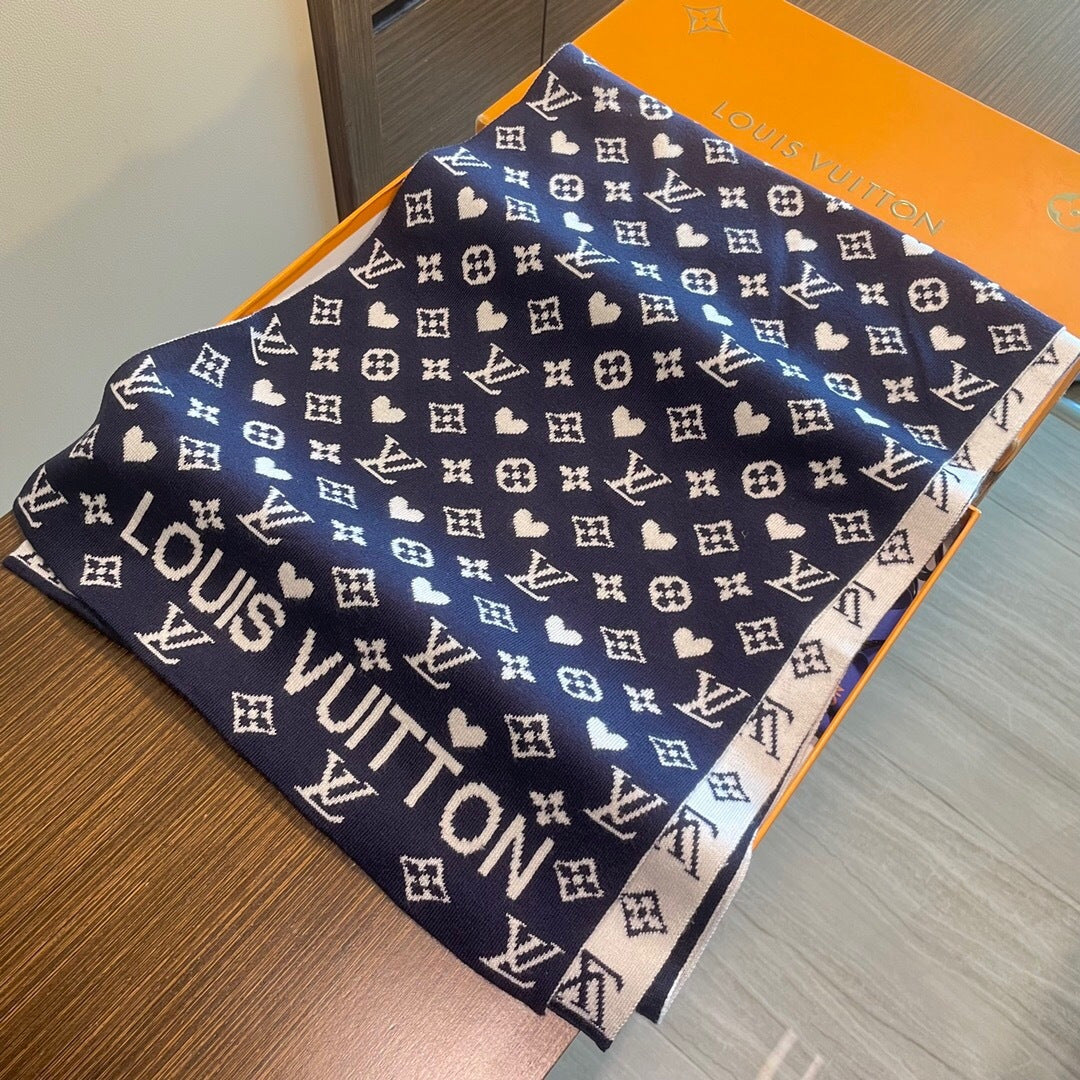 LV  Latest Style Scarf 180cm Dark Blue Knitted Cashmere 973140