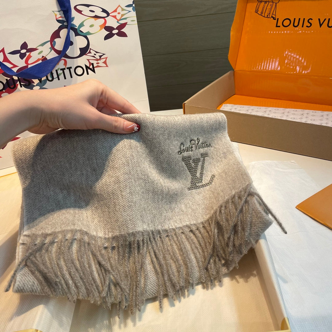LV Men's Scarf 180cm Gray Wool Cashmere 978827