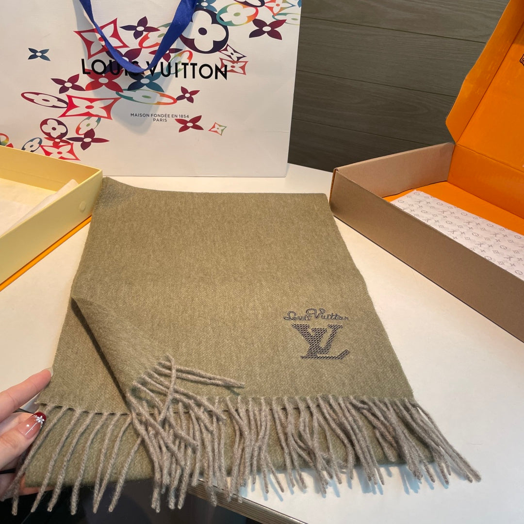 LV Men's Scarf 180cm Olive Green Wool Cashmere 978828