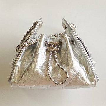 CC 2025 Hobo Bag Silver 22cm Metallic Grained Calfskin