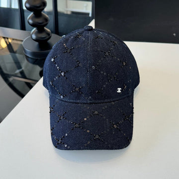 Chanel Baseball Cap With Decorative Embellishments Blue Denim Cotton 237288