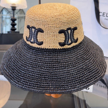 Celine Raffia Black Beige Straw Hat 269031