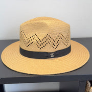 Chanel Hat Beige mix Black Straw 360780