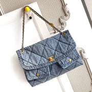 Chanel 2026 Classic Flap Bag 45cm Blue Denim Fabric Gold Hardware