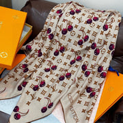 LV X TM MONOGRAM Scarf Beige Burgundy Brown Silk Cashmere 965429