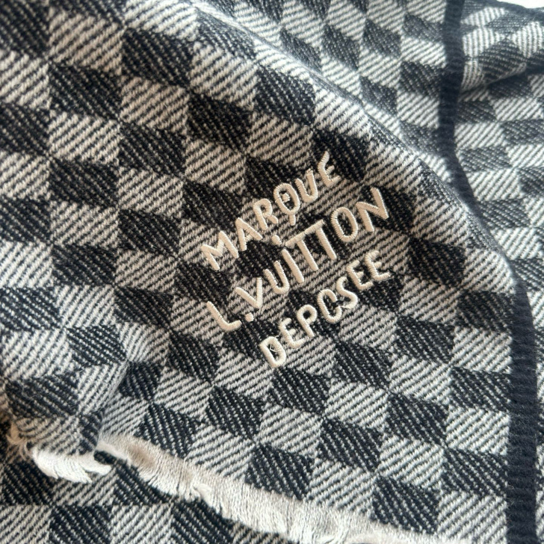 LV Classic Scarf 190cm Black Gray Cashmere 971113