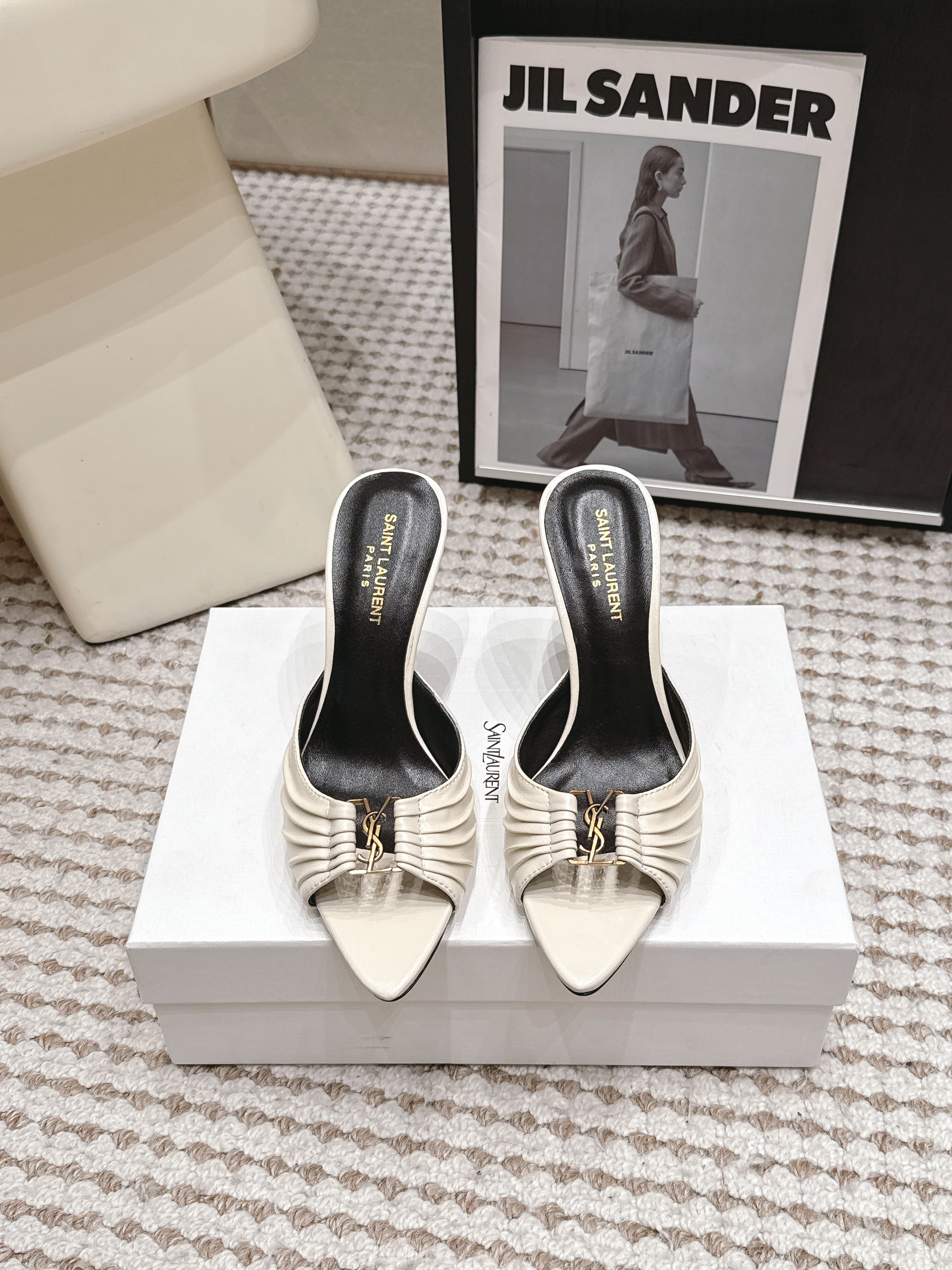 YSL 2026 Babylone Mules 90mm Cream mix Black Soft Cowhide 813423
