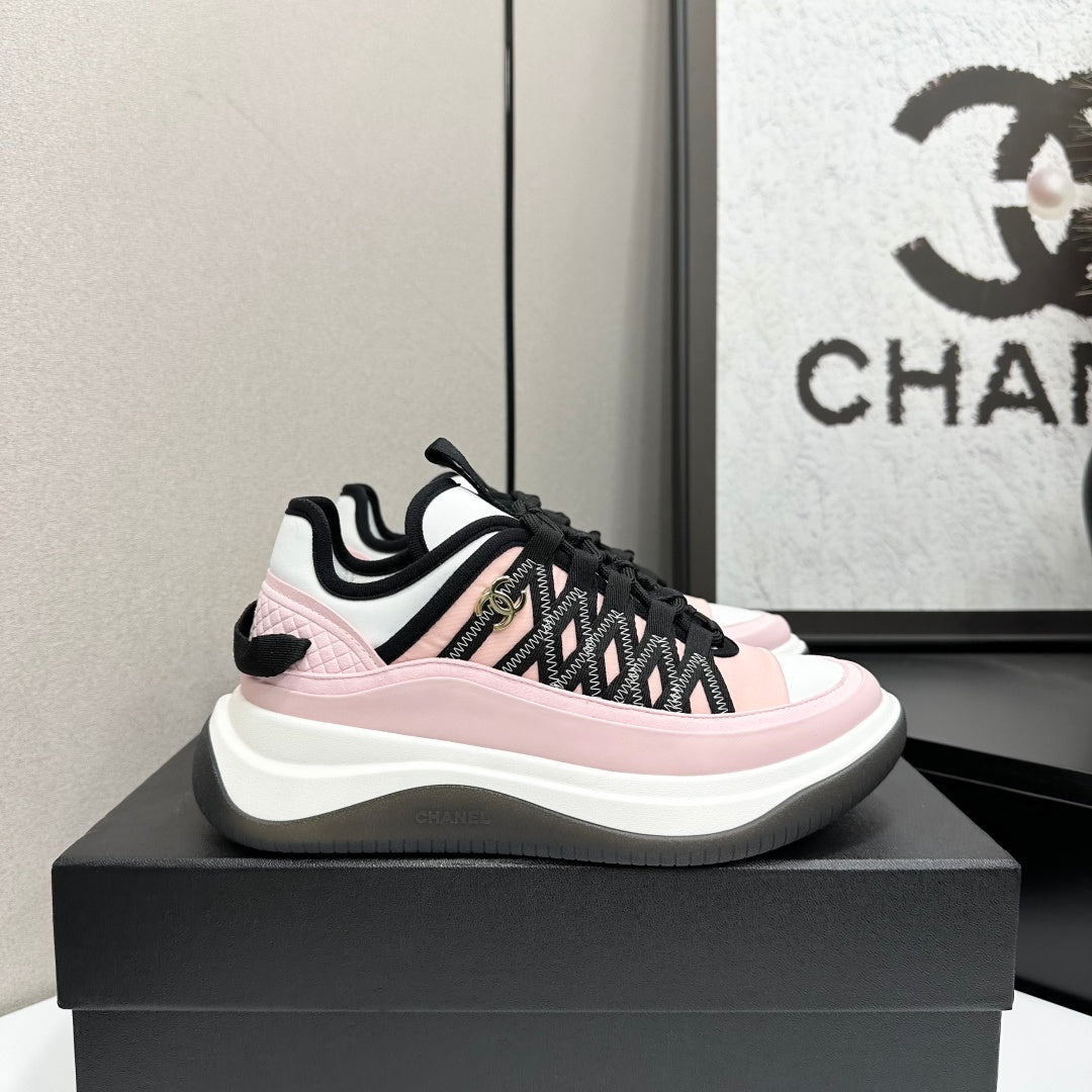 CC 26s Casual Sneakers Light Pink Black Fabric Cowhide 626374