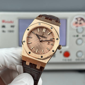 Audemars Piguet Royal Oak Lady 33mm Rose Gold Brown Leather Strap