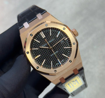 Audemars Piguet Royal Oak Selfwinding 41mm 15400OR Black Dial Leather Strap