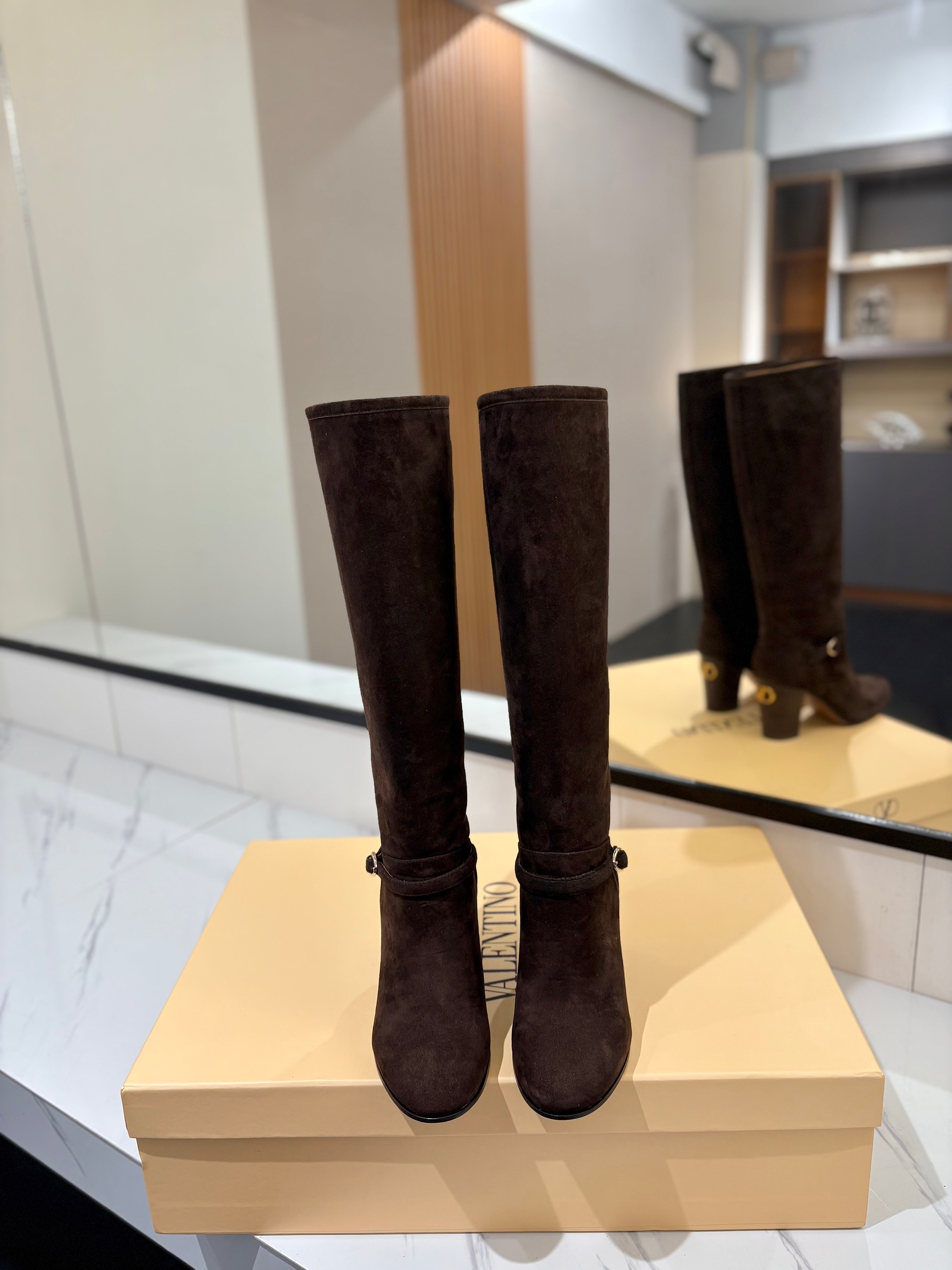 Valentino 2025 Pattie High Boot Dark Brown Suede 560739