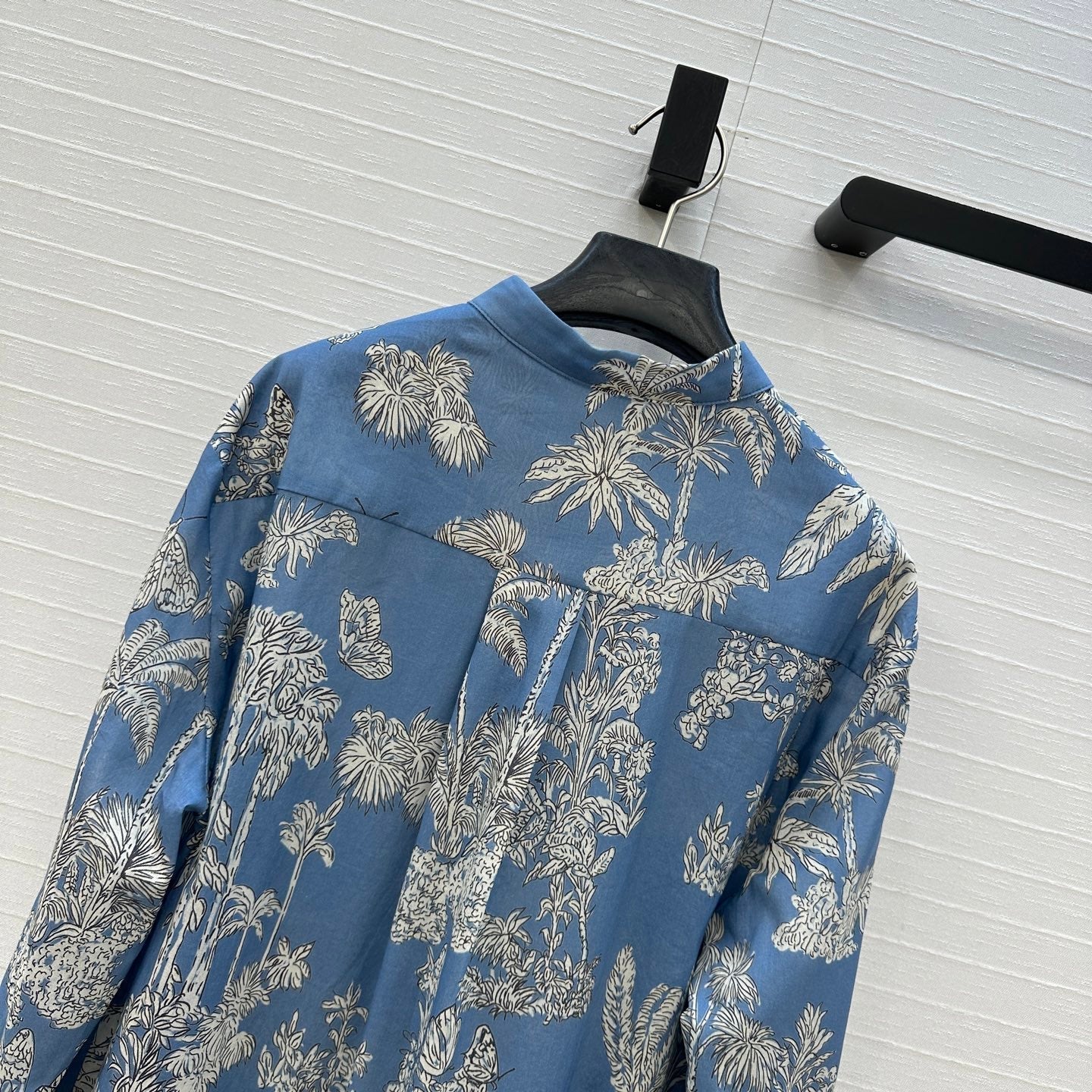 CD 25 Pleated Flared Forest Shirt Blue White Cotton