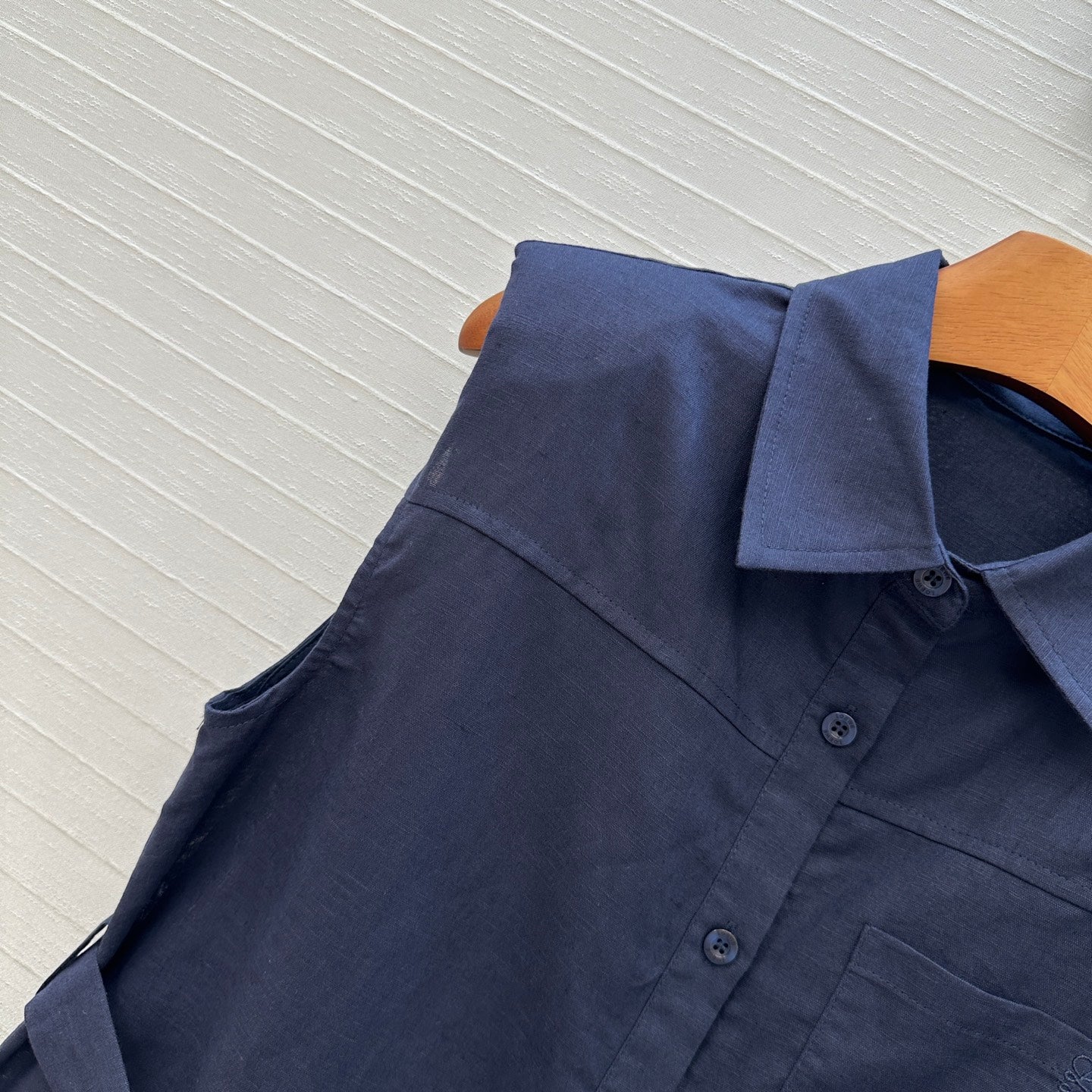 Loewe 25 Lace-up Waist Sleeveless Shirt Dark Blue Linen