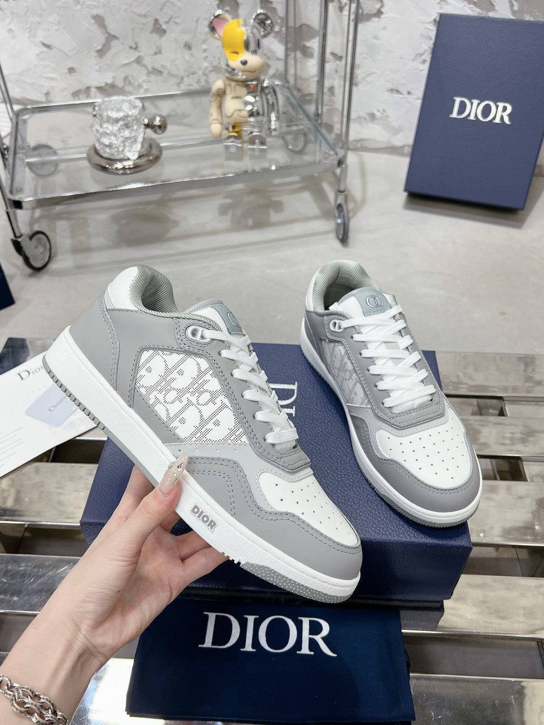 CD B27 Low-Top Sneaker 30mm In Grey White Monogram Calfskin 100823
