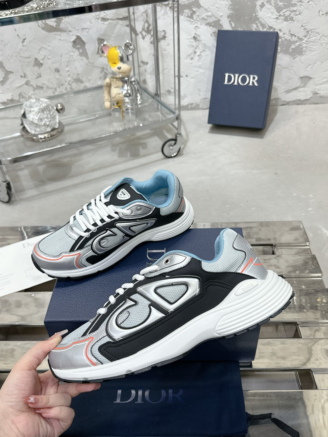 CD B30 Sneaker 35mm In Grey Black Mesh Fabric 100650