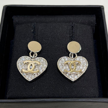 Chanel 2026 Double C Full Diamond Heart Pendant Button Earrings