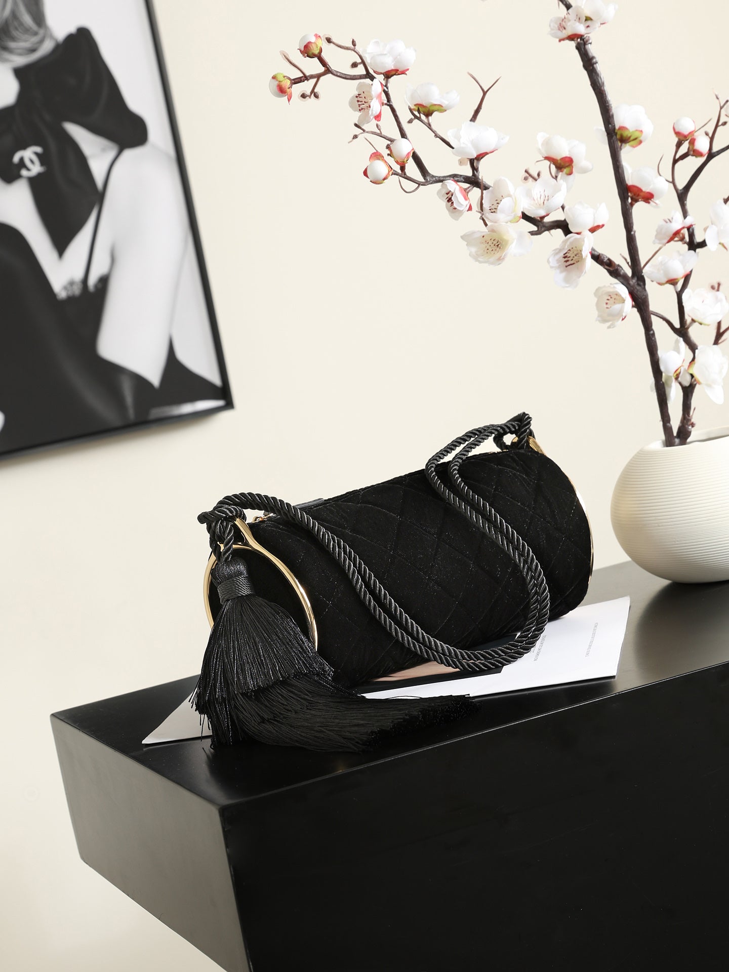 Chanel 2026 Clutch With Strap 23.5cm Black Velvet Leather