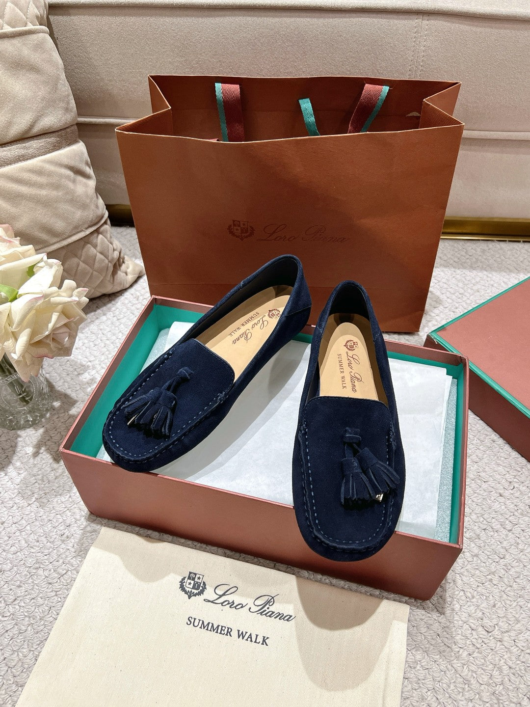 LP Dot sole walk mocassinown Navy Blue Suede 215003