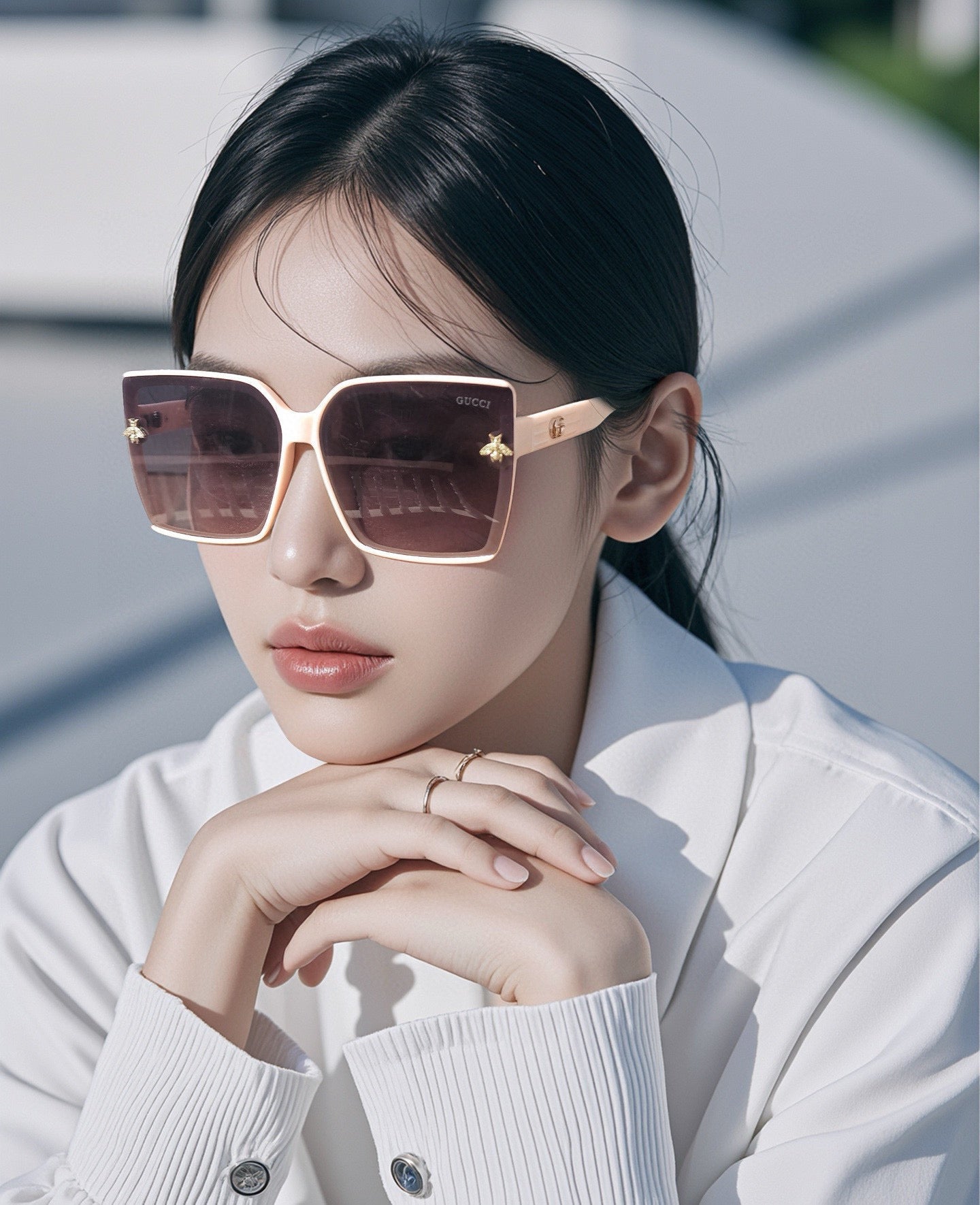 EMBOSSED LOGO GEOMETRIC FRAME SUNGLASSES G4250 IN ACETATE