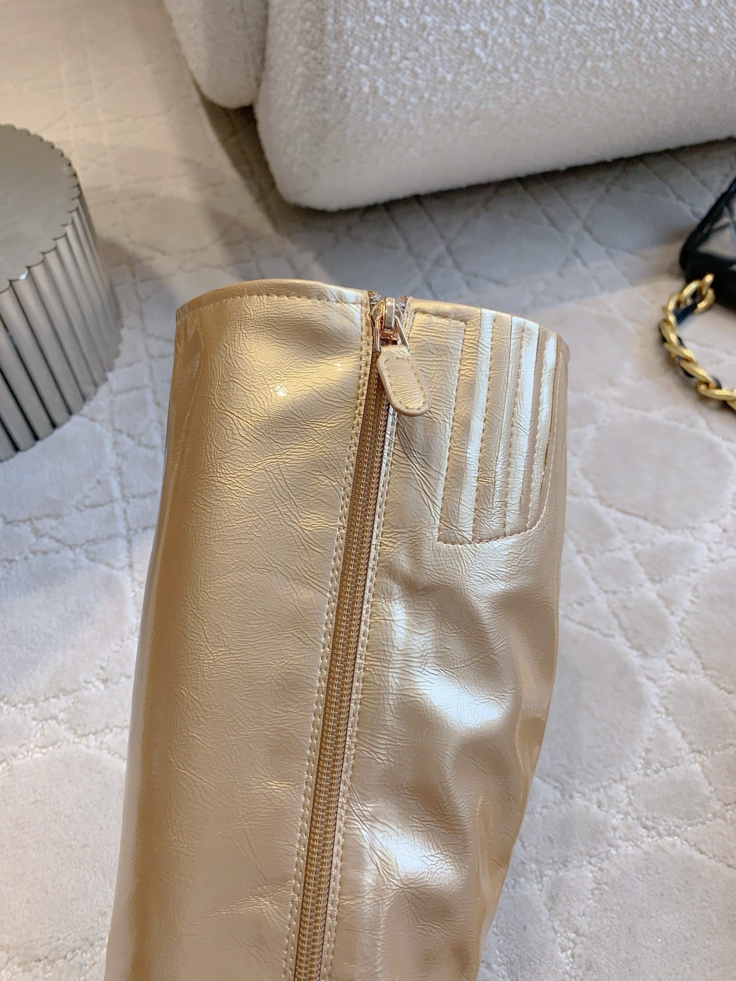 CC 25 Heeled Long Boot Light Gold mix Black Patent Leather 516681