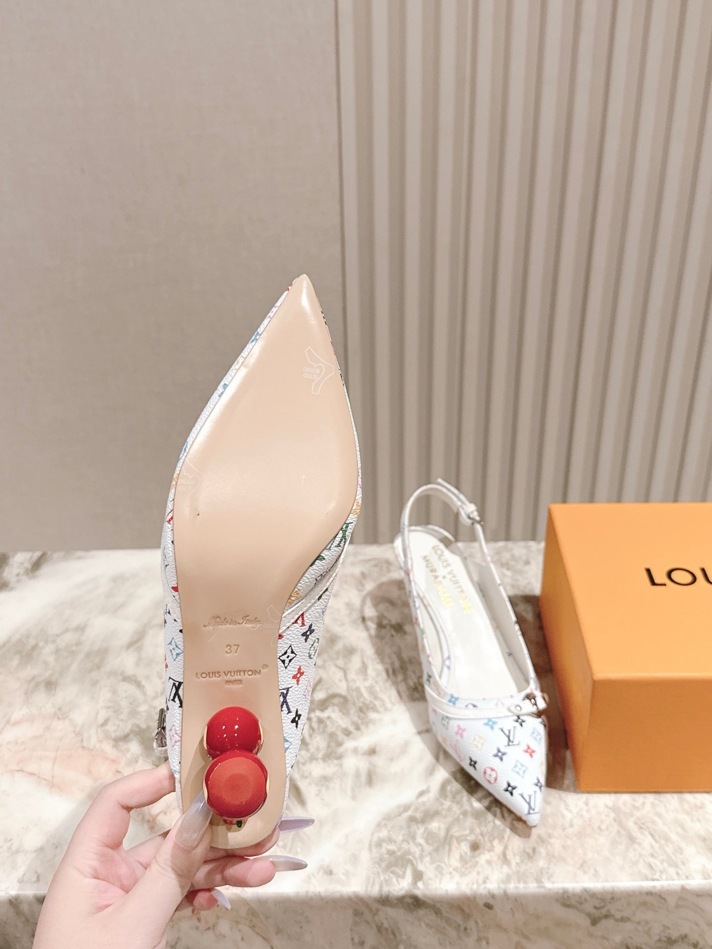 LV 26ss Slingback 45 White Multicolor Cowhide 656935