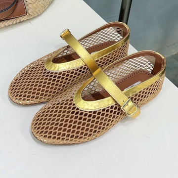 Alaia 25 Laminated Fishnet Ballet Flats Gold Lambskin 576441