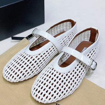Alaia 25 Marry Janes Ballet Flats White Wool Sheepskin 300455