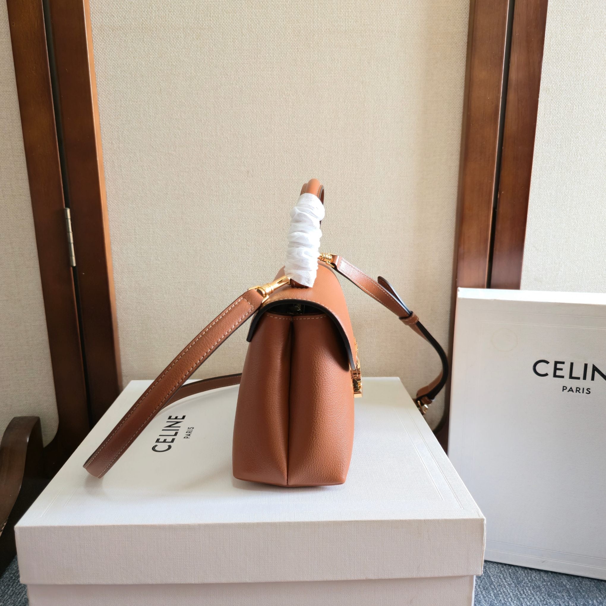 Celine 2026 Teen Nino Bag 20.5cm Tan Supple Grained Calfskin