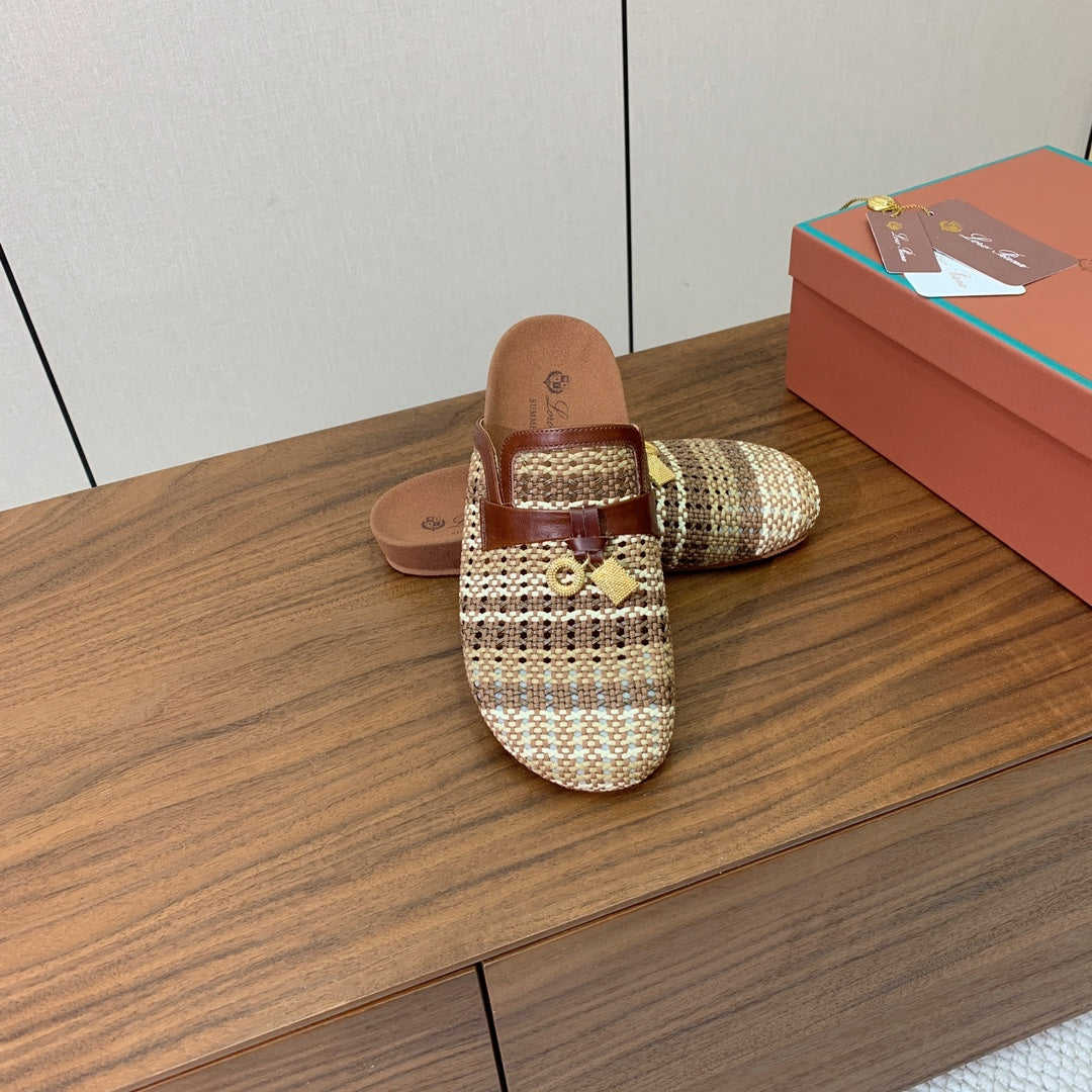 LP Birkenstock slippers brown beige brown raffia calfskin 386728