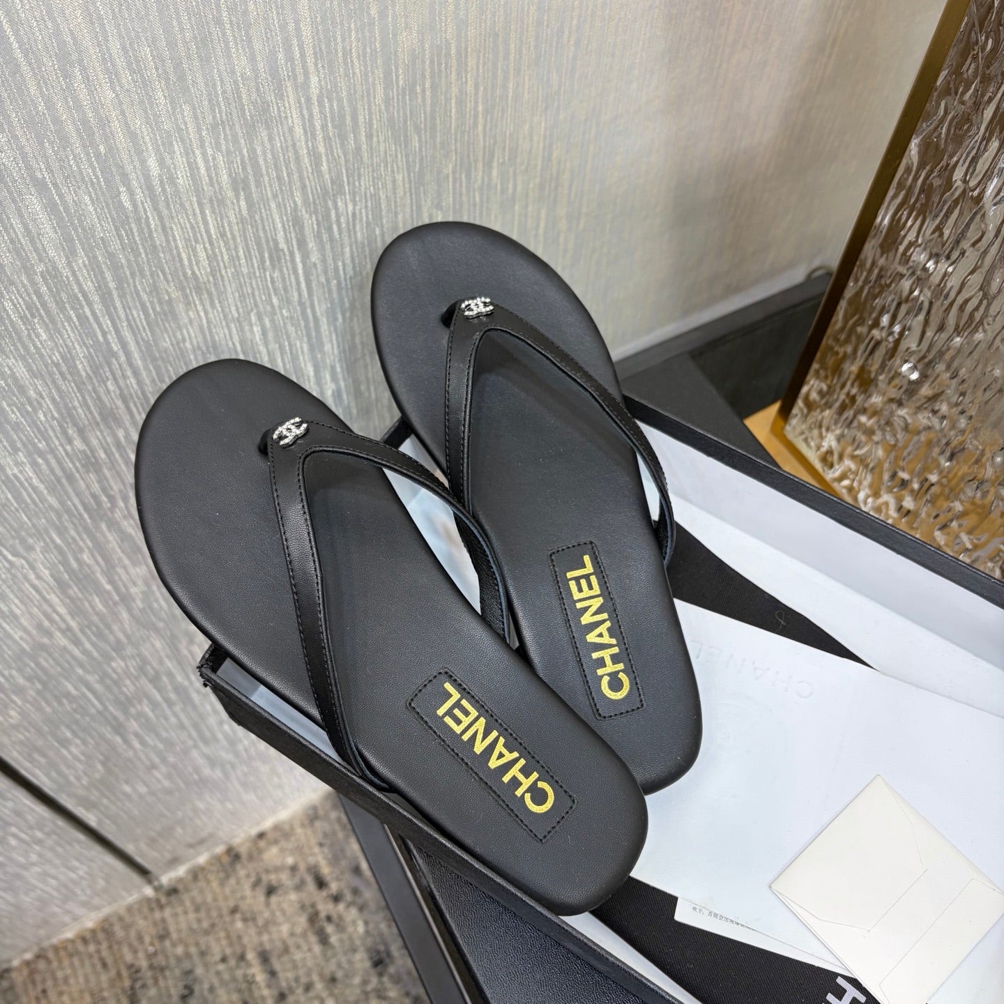 Chanel 2026 Classic CC Logo Flip Flops Black Sheepskin 826169
