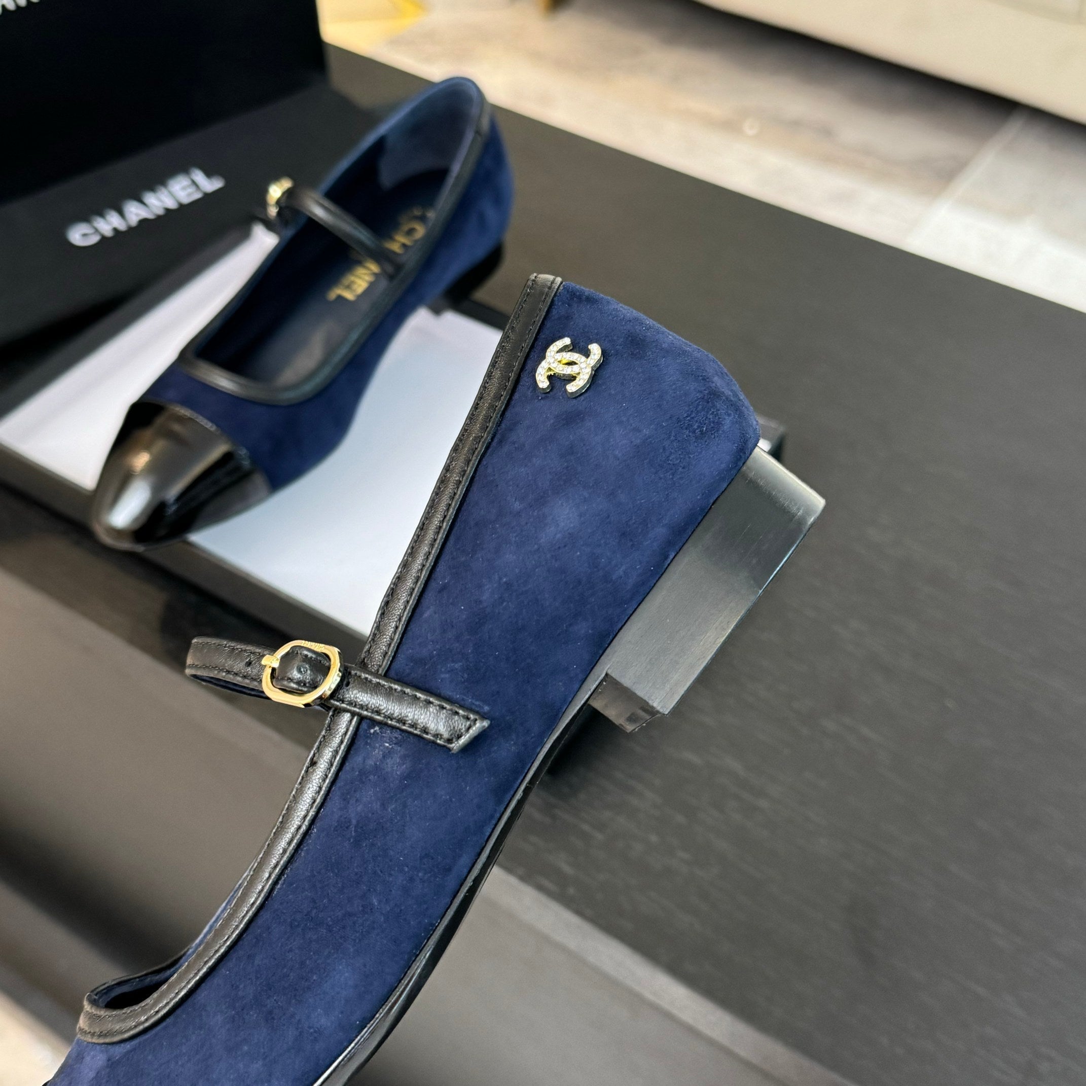 CC Mary Jane Black Dark Blue Suede