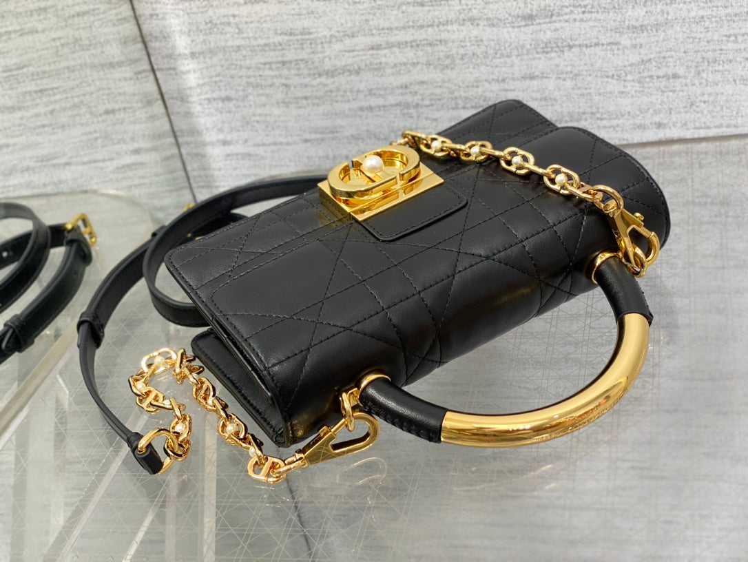 CD Macrocannage Ange Shoulder Bag 20  Black Calfskin