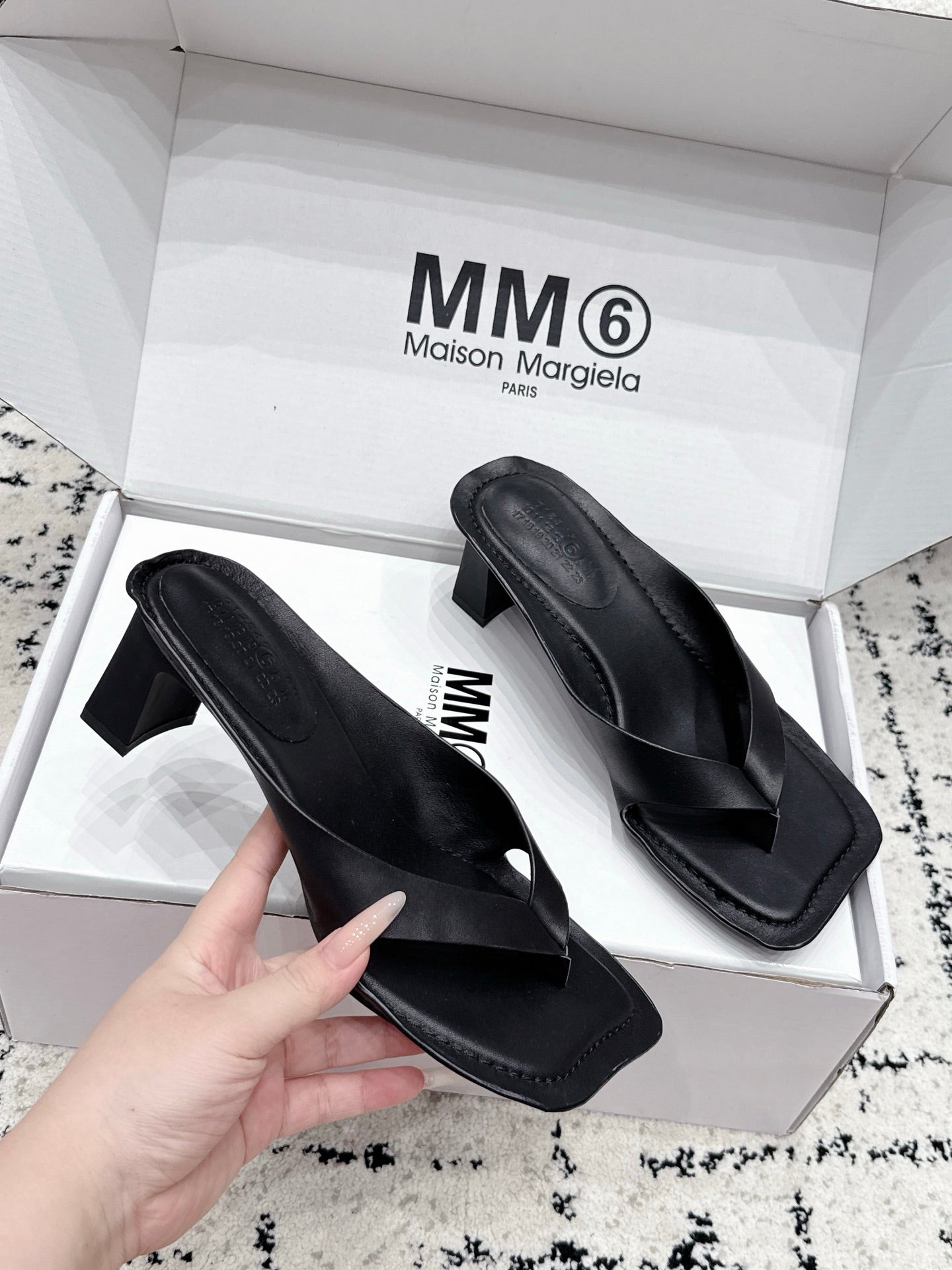Maison Margiela 2026 Square Toe High-Heeled Flip-Flops Sandal 55mm Cowhide 924867