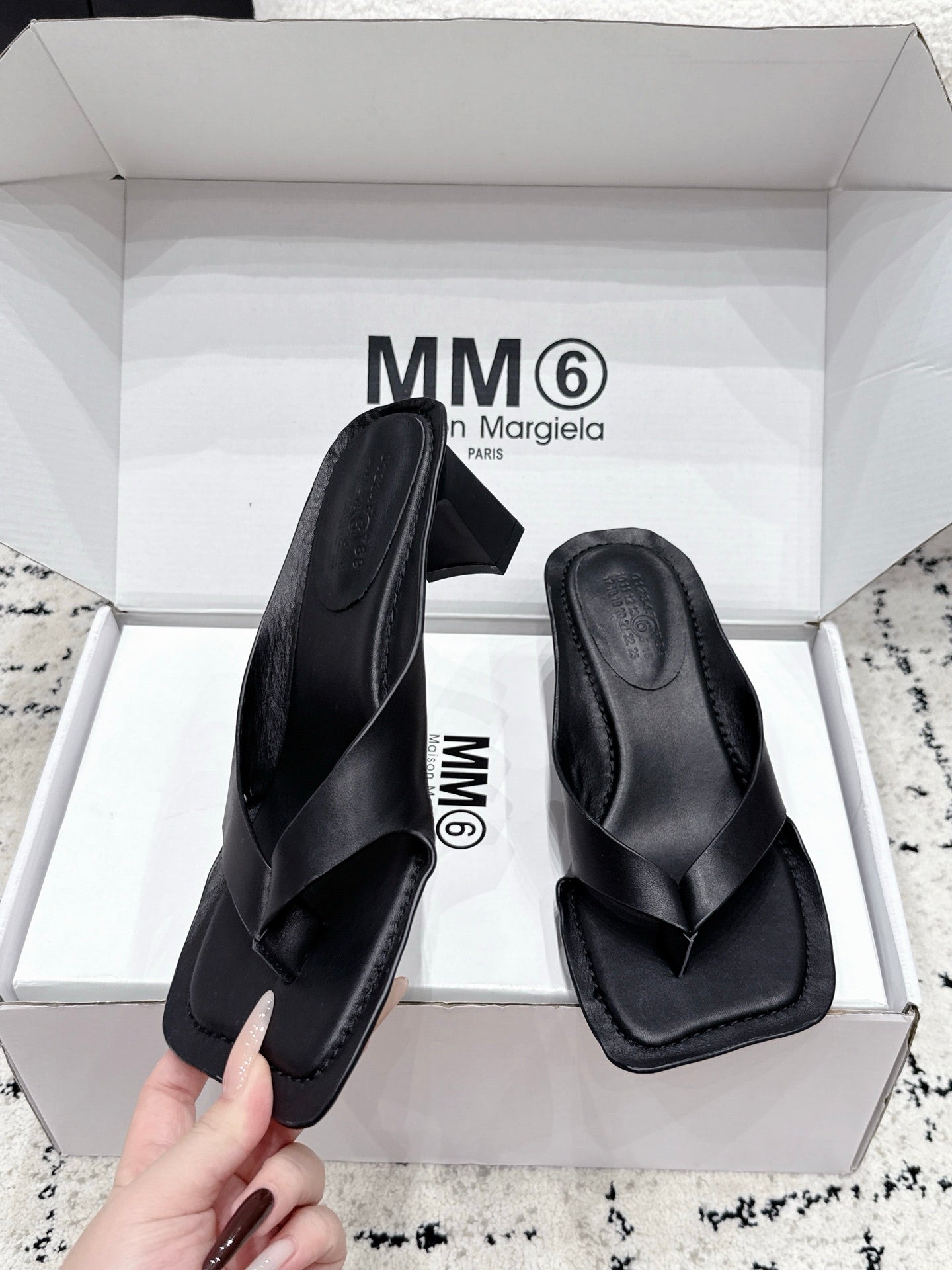 Maison Margiela 2026 Square Toe High-Heeled Flip-Flops Sandal 55mm Cowhide 924867