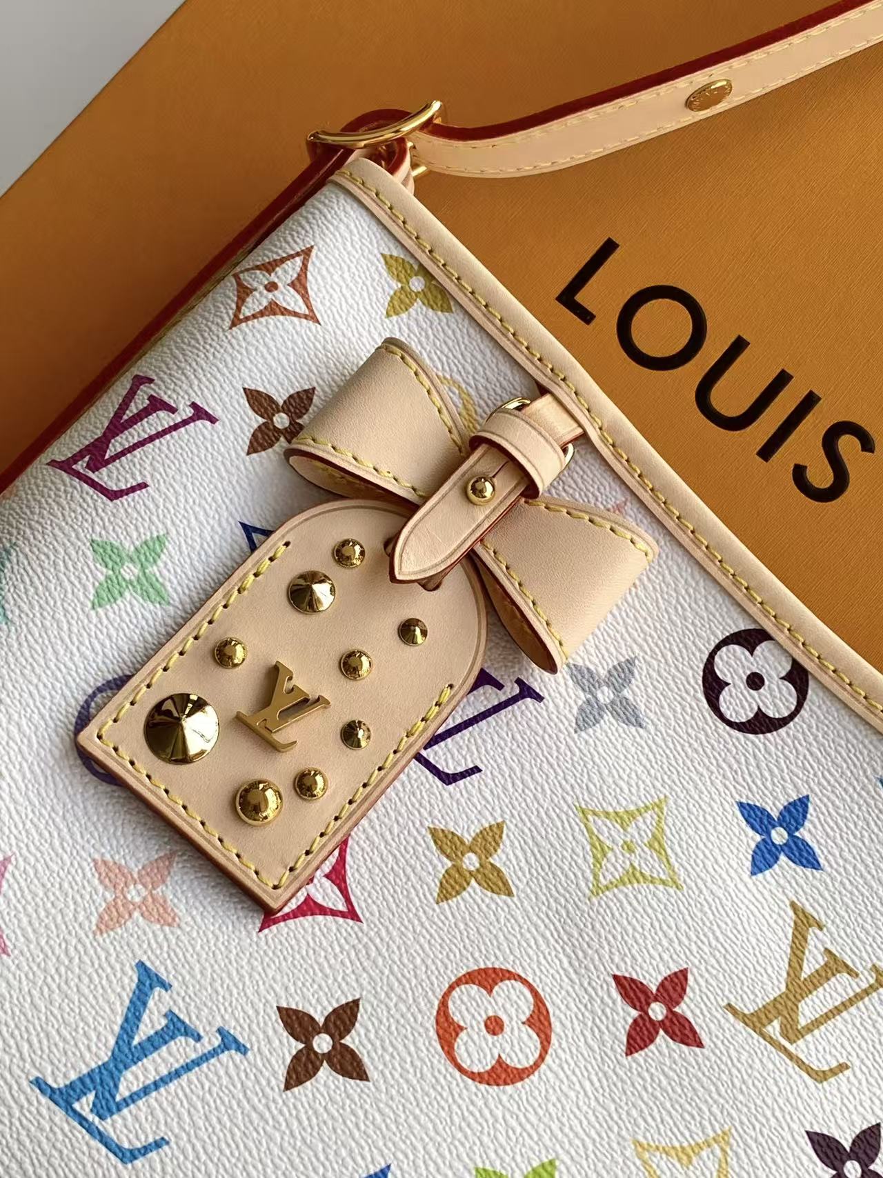 LV 2026 CarryAll Handbag 36cm White Multicolors Canvas Cowhide 281514