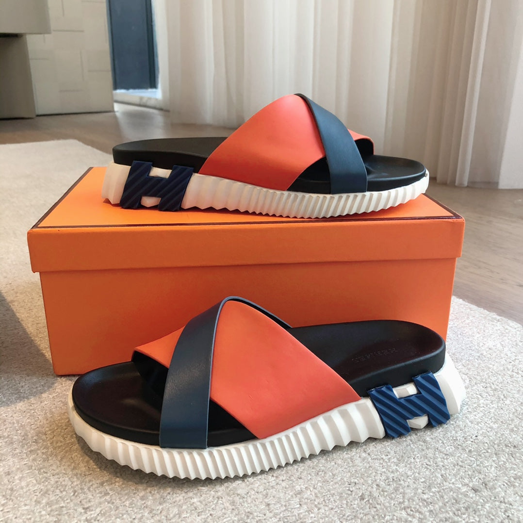 HM INFRA SANDAL BLACK AND ORANGE CALFSKIN