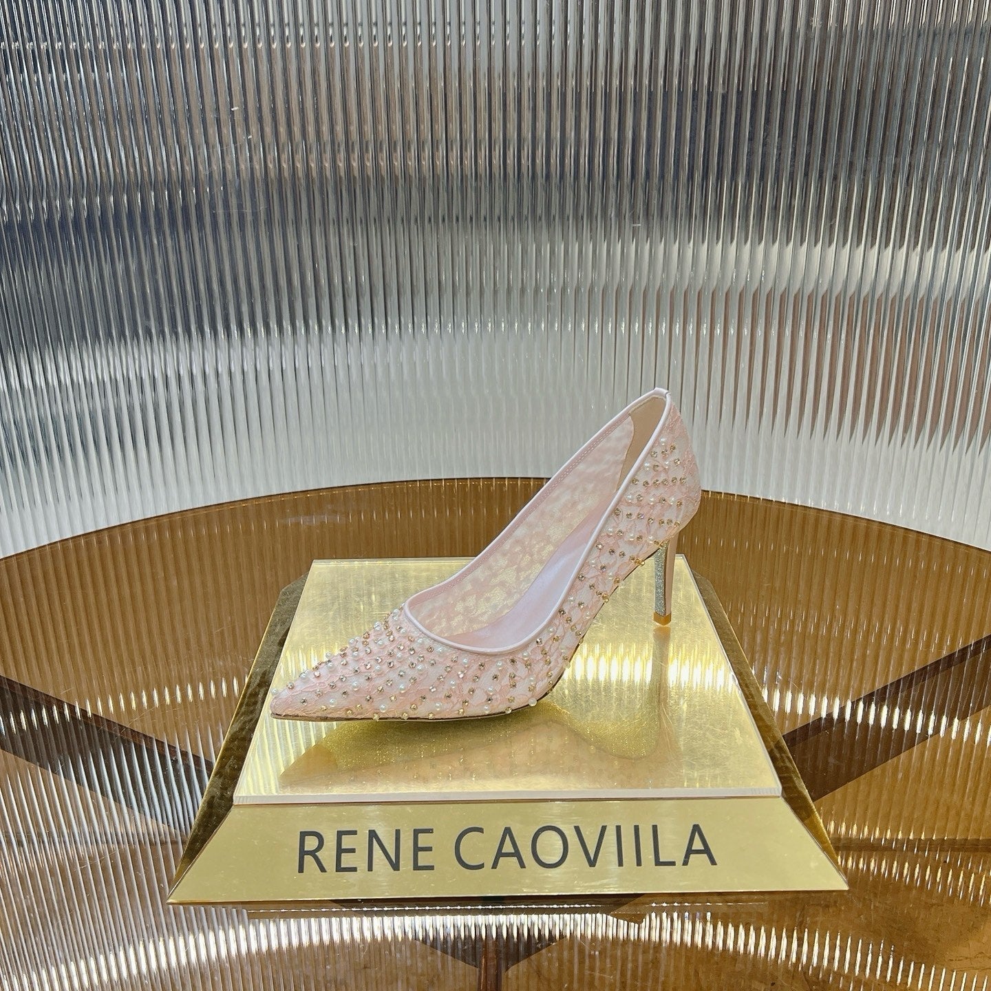 RC Scarpin Shoe 7.5cm Pink Rhinestone Sheepskin 281988